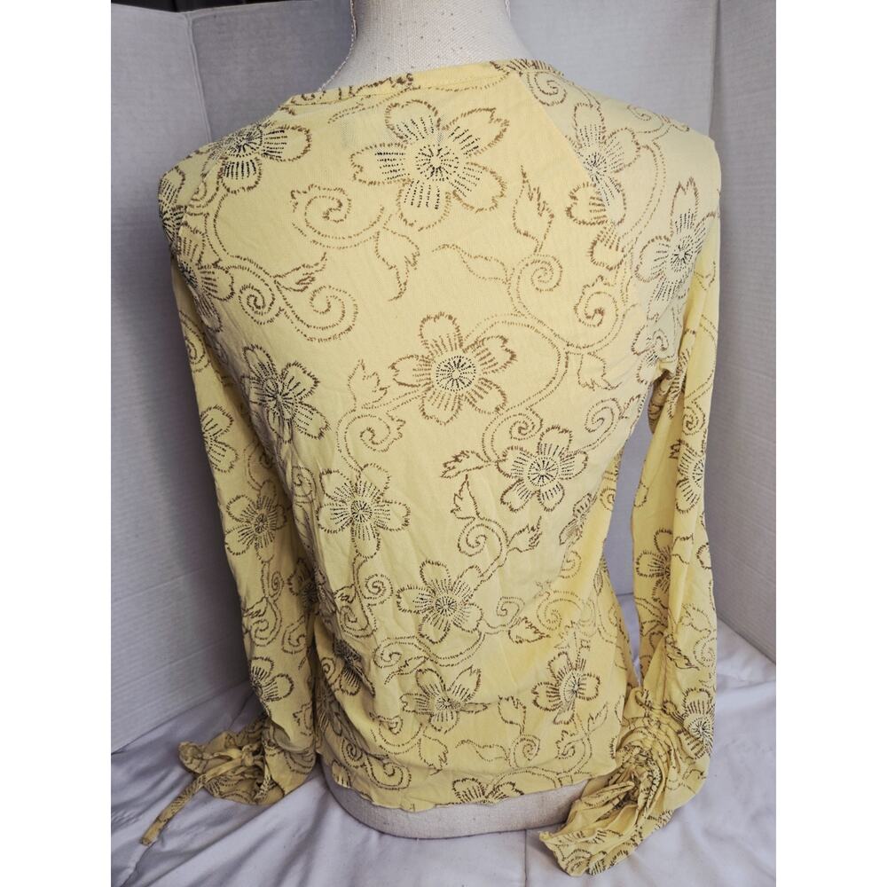 Vtg Boho Ideology Top Long Sleeve Yellow Green L Indie Retro Grunge Beachy Casua - Picture 4 of 10